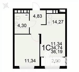 1-к квартира, вторичка, 36м2, 11/22 этаж