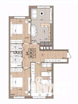 3-к квартира, вторичка, 87м2, 5/17 этаж