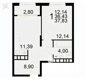 1-к квартира, вторичка, 38м2, 15/22 этаж