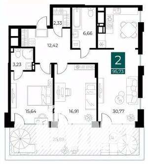 2-к квартира, вторичка, 96м2, 3/9 этаж