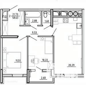 2-к квартира, вторичка, 59м2, 7/26 этаж