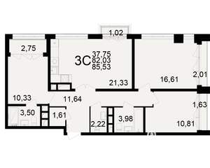 3-к квартира, вторичка, 82м2, 22/25 этаж