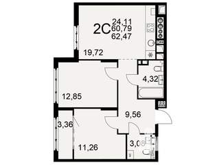 2-к квартира, вторичка, 61м2, 6/10 этаж