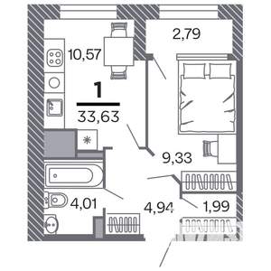 1-к квартира, строящийся дом, 34м2, 3/25 этаж