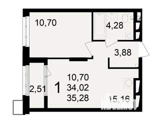 1-к квартира, вторичка, 34м2, 19/23 этаж