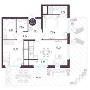 2-к квартира, вторичка, 106м2, 1/19 этаж
