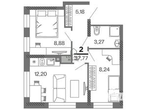 2-к квартира, вторичка, 38м2, 17/25 этаж
