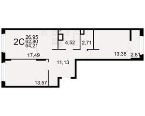 2-к квартира, вторичка, 63м2, 1/25 этаж