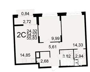 2-к квартира, вторичка, 54м2, 10/25 этаж