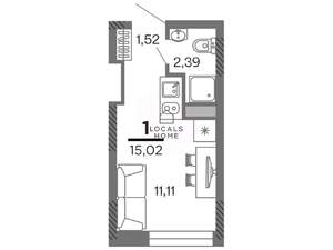 Студия квартира, вторичка, 15м2, 15/25 этаж