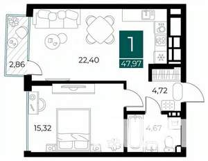 1-к квартира, вторичка, 48м2, 10/13 этаж