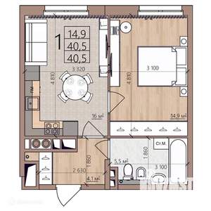 1-к квартира, вторичка, 41м2, 2/9 этаж