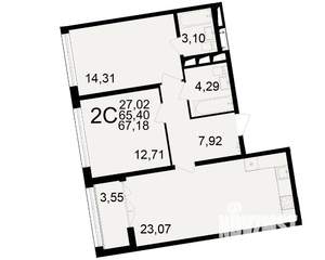 2-к квартира, вторичка, 65м2, 2/25 этаж