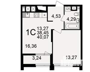 1-к квартира, вторичка, 38м2, 2/25 этаж