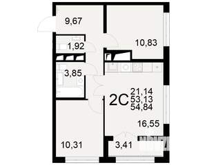2-к квартира, вторичка, 53м2, 7/25 этаж