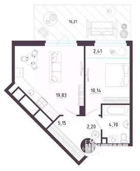 1-к квартира, вторичка, 61м2, 1/18 этаж