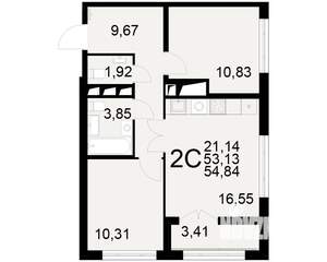 2-к квартира, вторичка, 53м2, 9/25 этаж