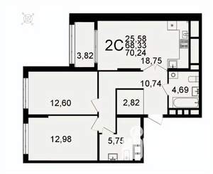 2-к квартира, вторичка, 70м2, 15/26 этаж