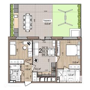 2-к квартира, вторичка, 99м2, 1/26 этаж