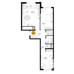 2-к квартира, вторичка, 70м2, 2/25 этаж