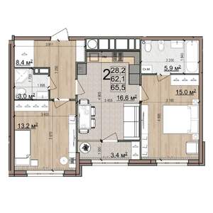 2-к квартира, вторичка, 66м2, 23/25 этаж