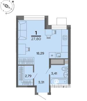 1-к квартира, вторичка, 28м2, 11/22 этаж