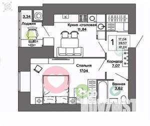 1-к квартира, вторичка, 41м2, 12/16 этаж