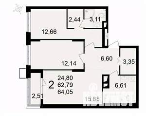 2-к квартира, вторичка, 64м2, 7/24 этаж