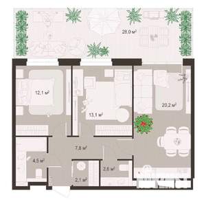 2-к квартира, строящийся дом, 90м2, 1/8 этаж