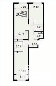 2-к квартира, вторичка, 68м2, 12/22 этаж