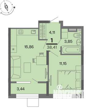 1-к квартира, вторичка, 38м2, 15/22 этаж