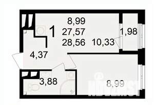 1-к квартира, вторичка, 29м2, 23/24 этаж
