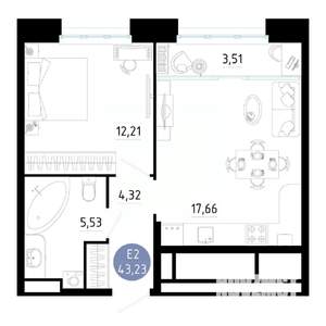 1-к квартира, вторичка, 43м2, 14/20 этаж