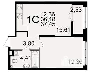 1-к квартира, вторичка, 36м2, 4/25 этаж
