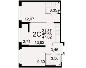 2-к квартира, вторичка, 46м2, 2/25 этаж