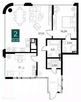 2-к квартира, вторичка, 94м2, 5/14 этаж
