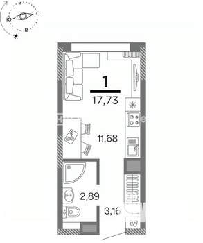 1-к квартира, вторичка, 18м2, 15/16 этаж