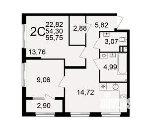 2-к квартира, вторичка, 54м2, 2/21 этаж