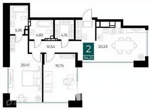2-к квартира, вторичка, 84м2, 8/14 этаж