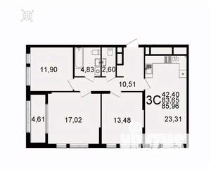 3-к квартира, вторичка, 86м2, 4/26 этаж