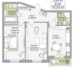 2-к квартира, вторичка, 75м2, 2/3 этаж