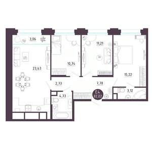 3-к квартира, вторичка, 82м2, 7/18 этаж