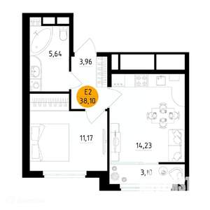 1-к квартира, вторичка, 38м2, 25/26 этаж