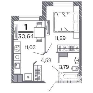 1-к квартира, строящийся дом, 31м2, 3/25 этаж