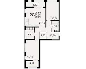 2-к квартира, вторичка, 74м2, 23/25 этаж