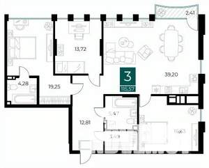 3-к квартира, вторичка, 116м2, 3/9 этаж