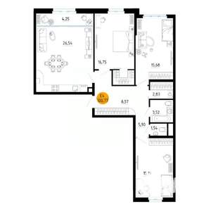 3-к квартира, вторичка, 101м2, 7/25 этаж