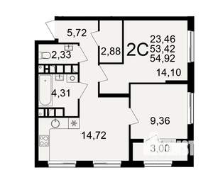 2-к квартира, вторичка, 53м2, 6/21 этаж