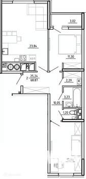 2-к квартира, вторичка, 69м2, 25/26 этаж
