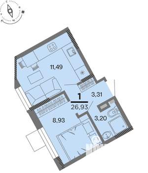 1-к квартира, вторичка, 27м2, 13/22 этаж